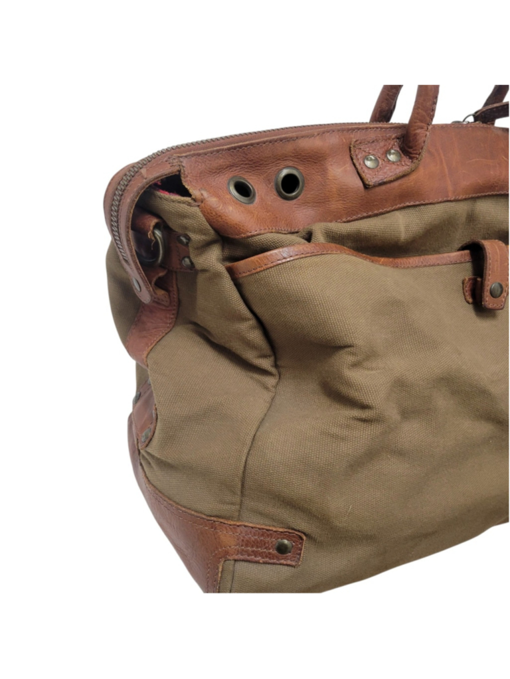 WILL Leather Goods Travel Duffle Bag Weekend Carry-On Brown Canvas/Leather Trim - Picture 5 of 10